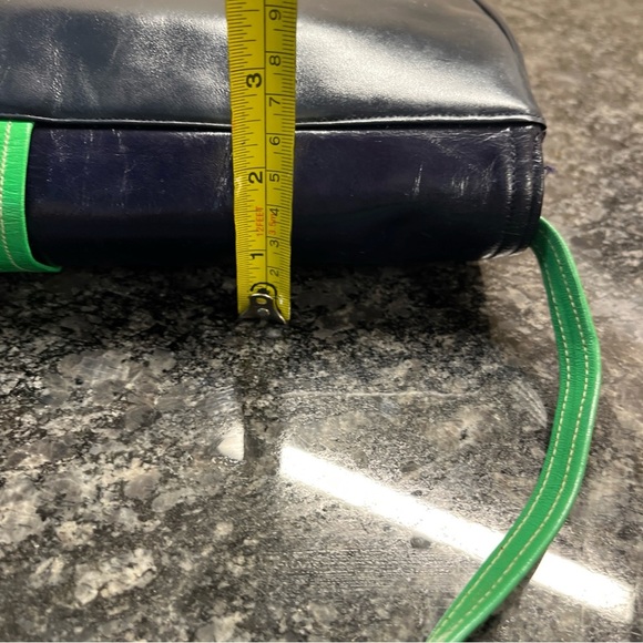 Vintage Allison Bag Genuine Leather Shoulder Strap Bag  Navy And Green - Picture 7 of 9
